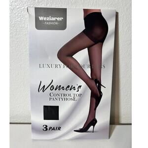 Weziarer NEW Size Small 3-Pack Black Control Top Reinforced Toes Pantyhose